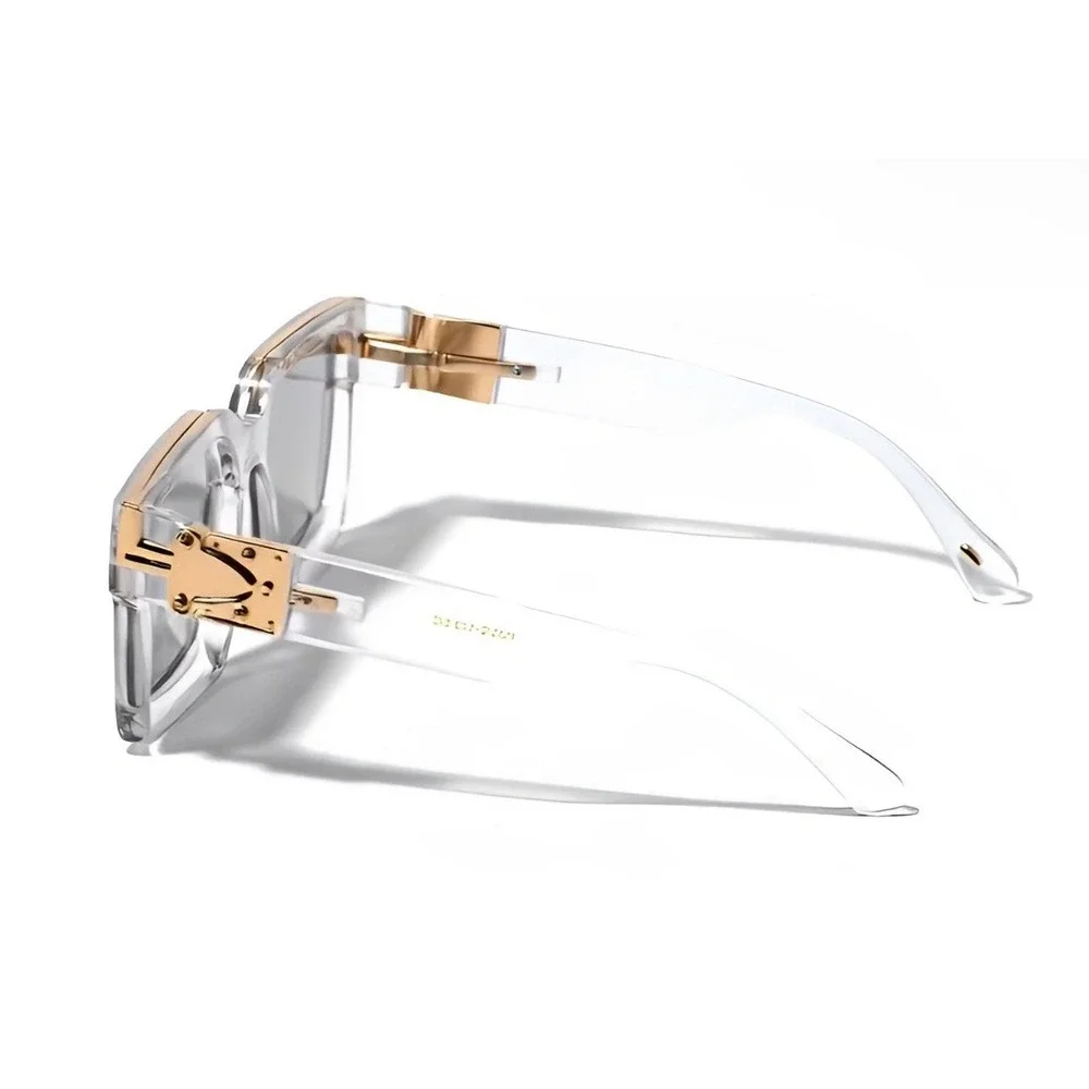 Mens Square Transparent Frame Sunglasses Mirror Lens Oversized Fashion UV400 New